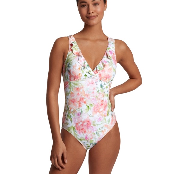 Lauren Ralph Lauren Women's Ruffled Floral-Print One-Piece Swimsuit - Multi - Picture 1 of 3